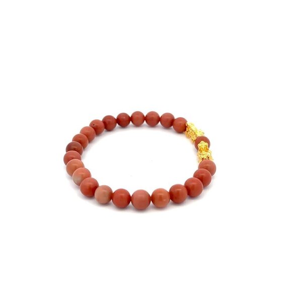 18K Gold Dragon Pixiu Double Piyao Lucky Charm Bracelet Gemstone Indian Red Jade - Picture 4 of 5